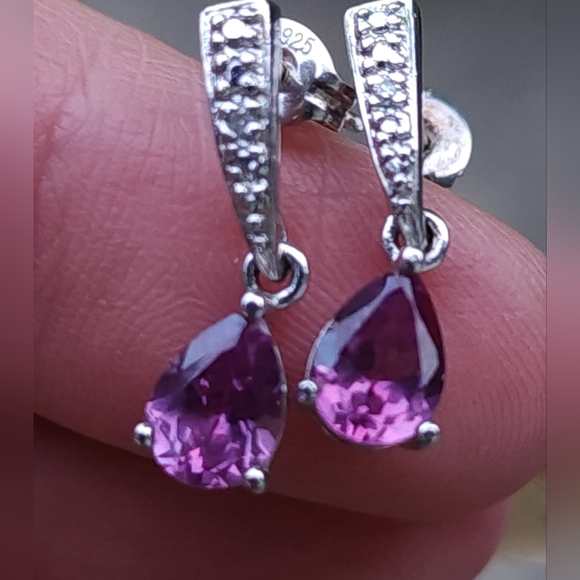 sterling Jewelry - Petite sterling sterling silver earrings with pik purple stones